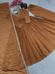 Elegant Brown Party Wear Alia Cut Anarkali Gown with Dupatta & Bottom Set