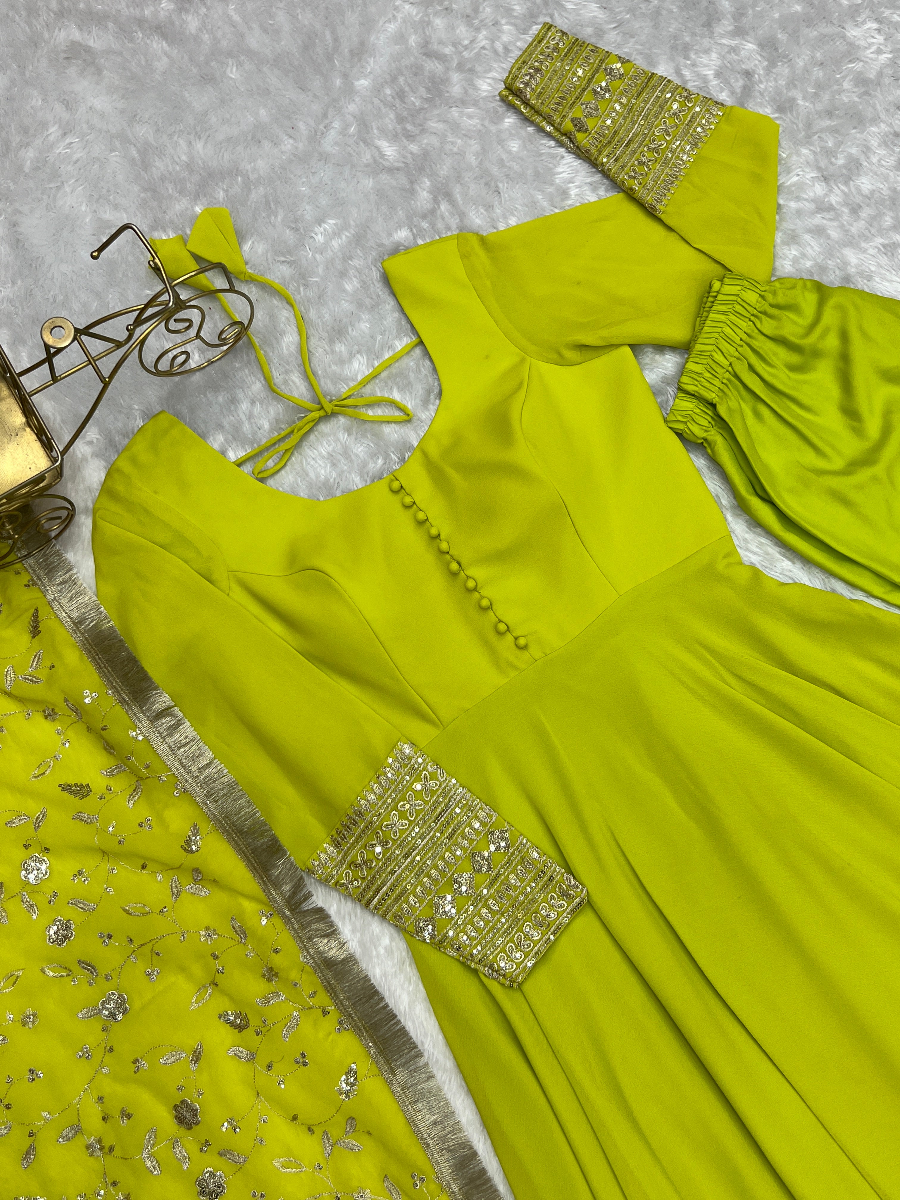 Elegant Liril Georgette Anarkali Gown Set with Dupatta – Ready to Wear XL