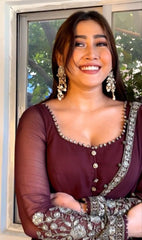 Elegant Maroon Fox Georgette Gown with Sequin Embroidery & Matching Dupatta