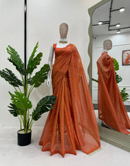 Elegant Orange Designer Saree with Mukesh Work & Heavy Fancy Lace