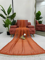 Elegant Orange Designer Saree with Mukesh Work & Heavy Fancy Lace