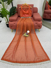Elegant Orange Designer Saree with Mukesh Work & Heavy Fancy Lace