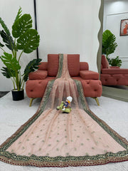 Elegant Peach Designer Saree in Twil Net with Thread & Sequin Work