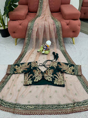 Elegant Peach Designer Saree in Twil Net with Thread & Sequin Work