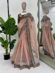 Elegant Peach Designer Saree in Twil Net with Thread & Sequin Work