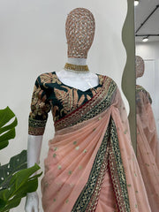 Elegant Peach Designer Saree in Twil Net with Thread & Sequin Work