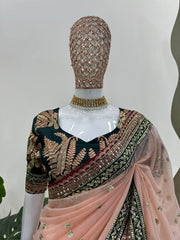 Elegant Peach Designer Saree in Twil Net with Thread & Sequin Work