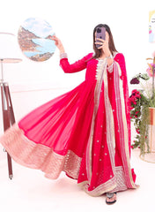 Elegant Pink Designer Gown with Dupatta – Fox Georgette & Sequin Embroidery