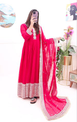 Elegant Pink Designer Gown with Dupatta – Fox Georgette & Sequin Embroidery