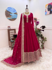 Elegant Pink Designer Gown with Dupatta – Fox Georgette & Sequin Embroidery
