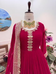 Elegant Pink Designer Gown with Dupatta – Fox Georgette & Sequin Embroidery