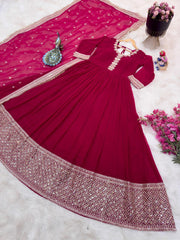 Elegant Pink Designer Gown with Dupatta – Fox Georgette & Sequin Embroidery