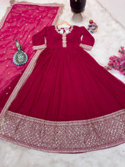 Elegant Pink Designer Gown with Dupatta – Fox Georgette & Sequin Embroidery