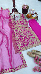 Elegant Pink Embroidered Chinon Suit with Soft Net Dupatta