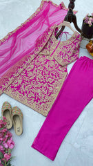Elegant Pink Embroidered Chinon Suit with Soft Net Dupatta