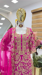 Elegant Pink Embroidered Chinon Suit with Soft Net Dupatta