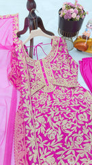 Elegant Pink Embroidered Chinon Suit with Soft Net Dupatta