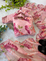 Elegant Pink Organza Taby Silk Party Wear Gown with Dupatta, Bottom, and Belt