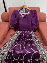Elegant Purple Designer Saree with Thread & Sequin Work - Japan Satin Silk