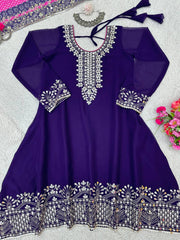 Elegant Purple Designer Suit in Faux Georgette with Thread & 9MM Sequence Work