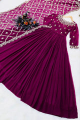 Elegant Purple Sequin Embroidered Gown with Dupatta