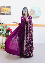 Elegant Purple Sequin Embroidered Gown with Dupatta