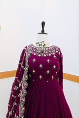 Elegant Purple Sequin Embroidered Gown with Dupatta
