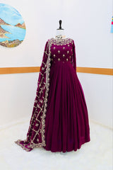 Elegant Purple Sequin Embroidered Gown with Dupatta