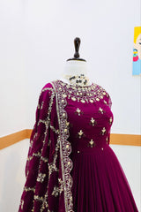 Elegant Purple Sequin Embroidered Gown with Dupatta