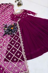 Elegant Purple Sequin Embroidered Gown with Dupatta