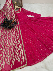 Elegant Rani Pink Embroidered Gown with Dupatta