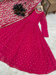 Elegant Rani Pink Embroidered Gown with Dupatta