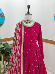 Elegant Rani Pink Embroidered Gown with Dupatta