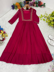 Elegant Rani Pink Fox Georgette Kurti with Handwork
