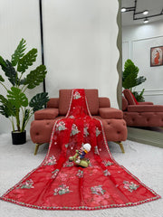 Elegant Red Designer Saree with Thread, Sequin & Digital Print Work
