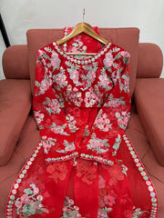 Elegant Red Designer Saree with Thread, Sequin & Digital Print Work