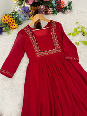 Elegant Red Fox Georgette Kurti with Handwork