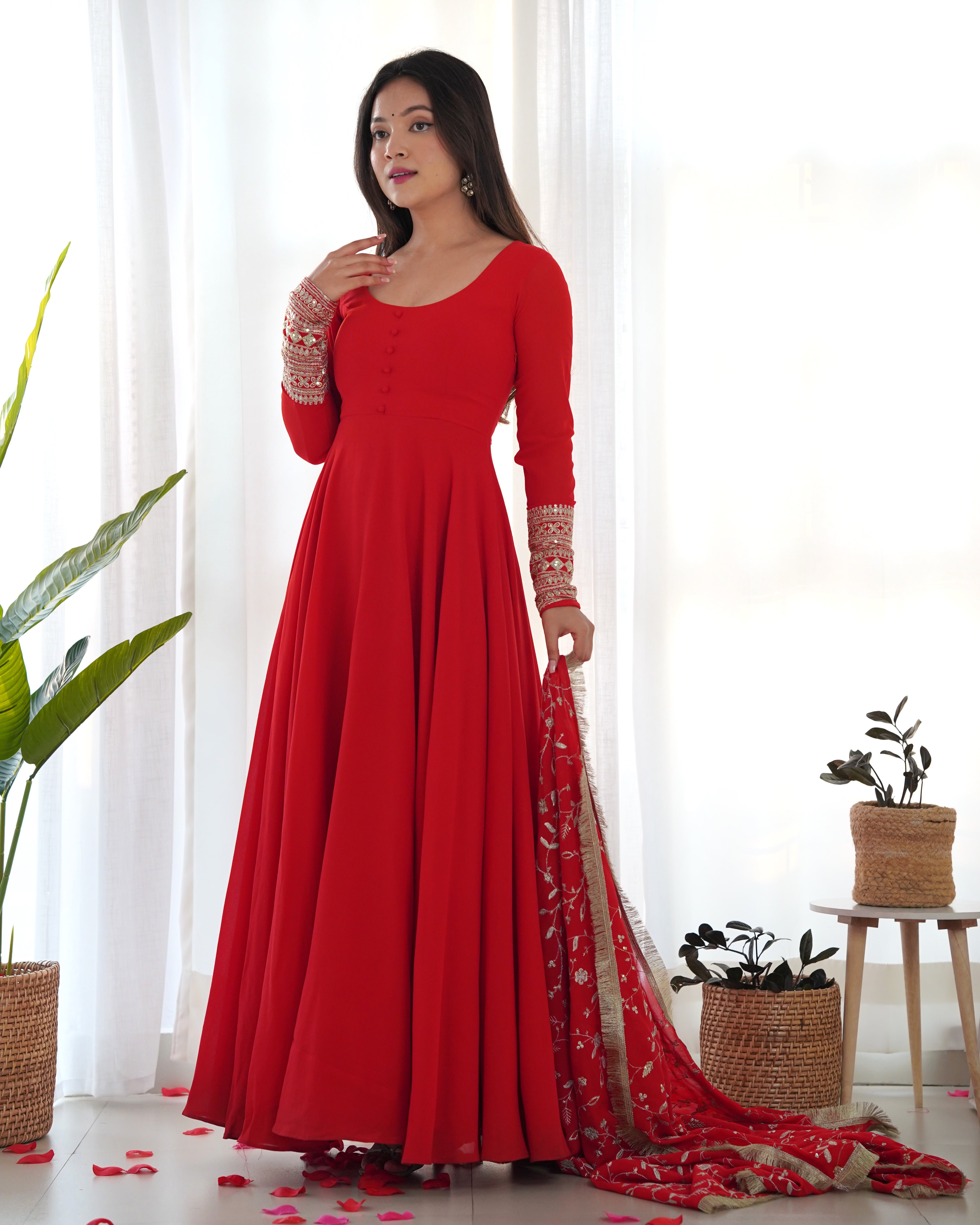 anarkali red dress Red Embroidered Silk Anarkali