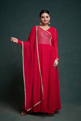 Elegant Red Georgette Gown with Gota Patti Work & Dupatta – Ready to Wear (XS to XXL)