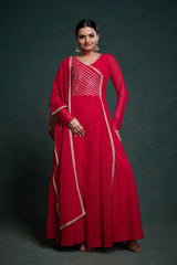 Elegant Red Georgette Gown with Gota Patti Work & Dupatta – Ready to Wear (XS to XXL)