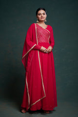 Elegant Red Georgette Gown with Gota Patti Work & Dupatta – Ready to Wear (XS to XXL)