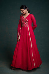Elegant Red Georgette Gown with Gota Patti Work & Dupatta – Ready to Wear (XS to XXL)