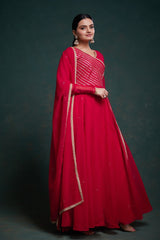 Elegant Red Georgette Gown with Gota Patti Work & Dupatta – Ready to Wear (XS to XXL)