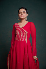 Elegant Red Georgette Gown with Gota Patti Work & Dupatta – Ready to Wear (XS to XXL)