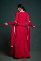 Elegant Red Georgette Gown with Gota Patti Work & Dupatta – Ready to Wear (XS to XXL)