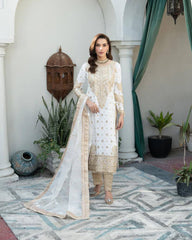 Elegant White Chinon Silk Embroidered Suit Set with Dupatta