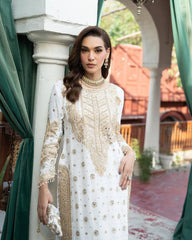 Elegant White Chinon Silk Embroidered Suit Set with Dupatta