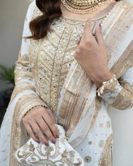Elegant White Chinon Silk Embroidered Suit Set with Dupatta