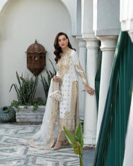 Elegant White Chinon Silk Embroidered Suit Set with Dupatta