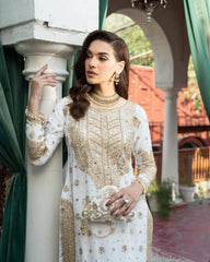 Elegant White Chinon Silk Embroidered Suit Set with Dupatta